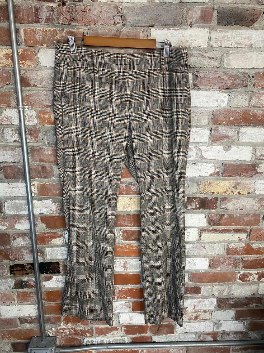 Ann Taylor Brown Beige Orange Plaid Boot Cut Dress Pants Size 10P